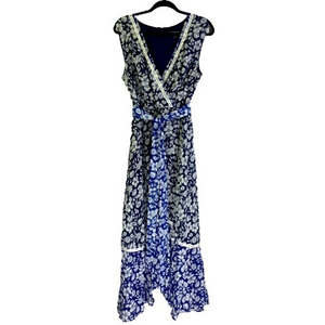 LANE BRYANT Navy Blue Floral‎ Print Wrap Maxi Dress
